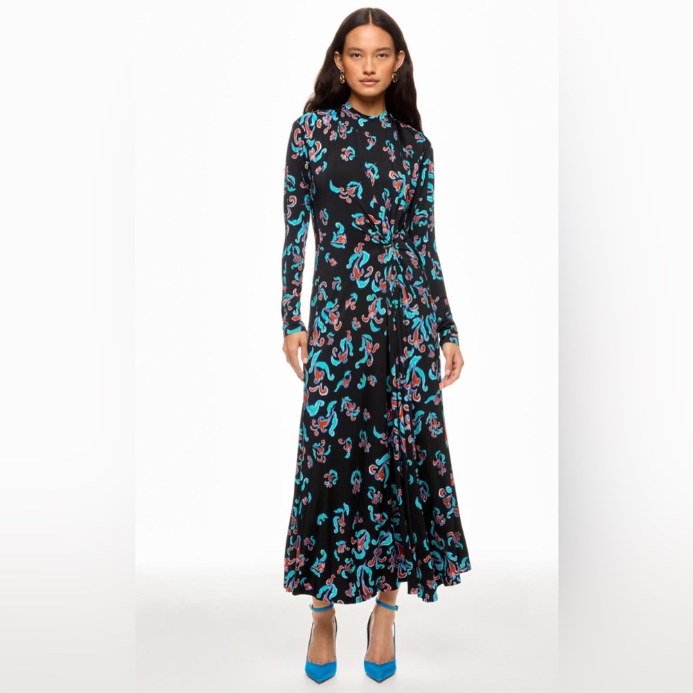 Paco Rabanne Black and Blue Floral Long Sleeve Maxi Dress